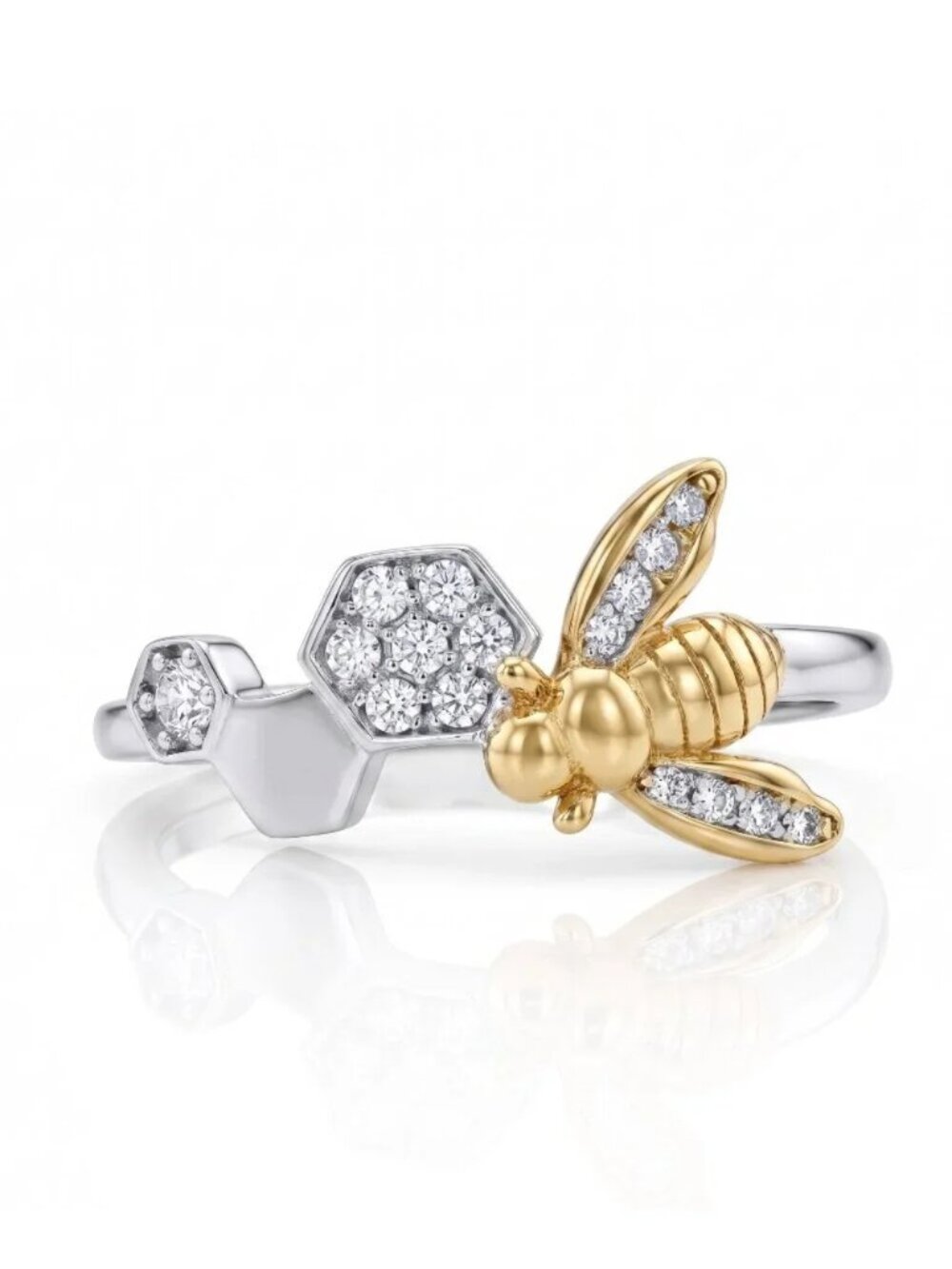 Charmed Aroma Honeycomb Bee ring, 925 Sterling Silver